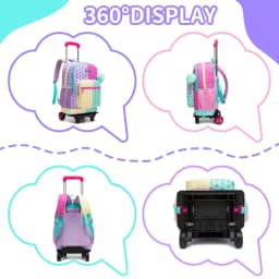Girls Rolling Backpack with Wheels,Kids Backpack with Wheels Girls Large Capacity School Trolley Bookbag for Elementary Travel &