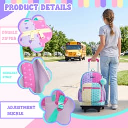 Girls Rolling Backpack with Wheels,Kids Backpack with Wheels Girls Large Capacity School Trolley Bookbag for Elementary Travel &