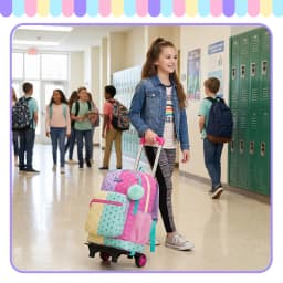 Girls Rolling Backpack with Wheels,Kids Backpack with Wheels Girls Large Capacity School Trolley Bookbag for Elementary Travel &