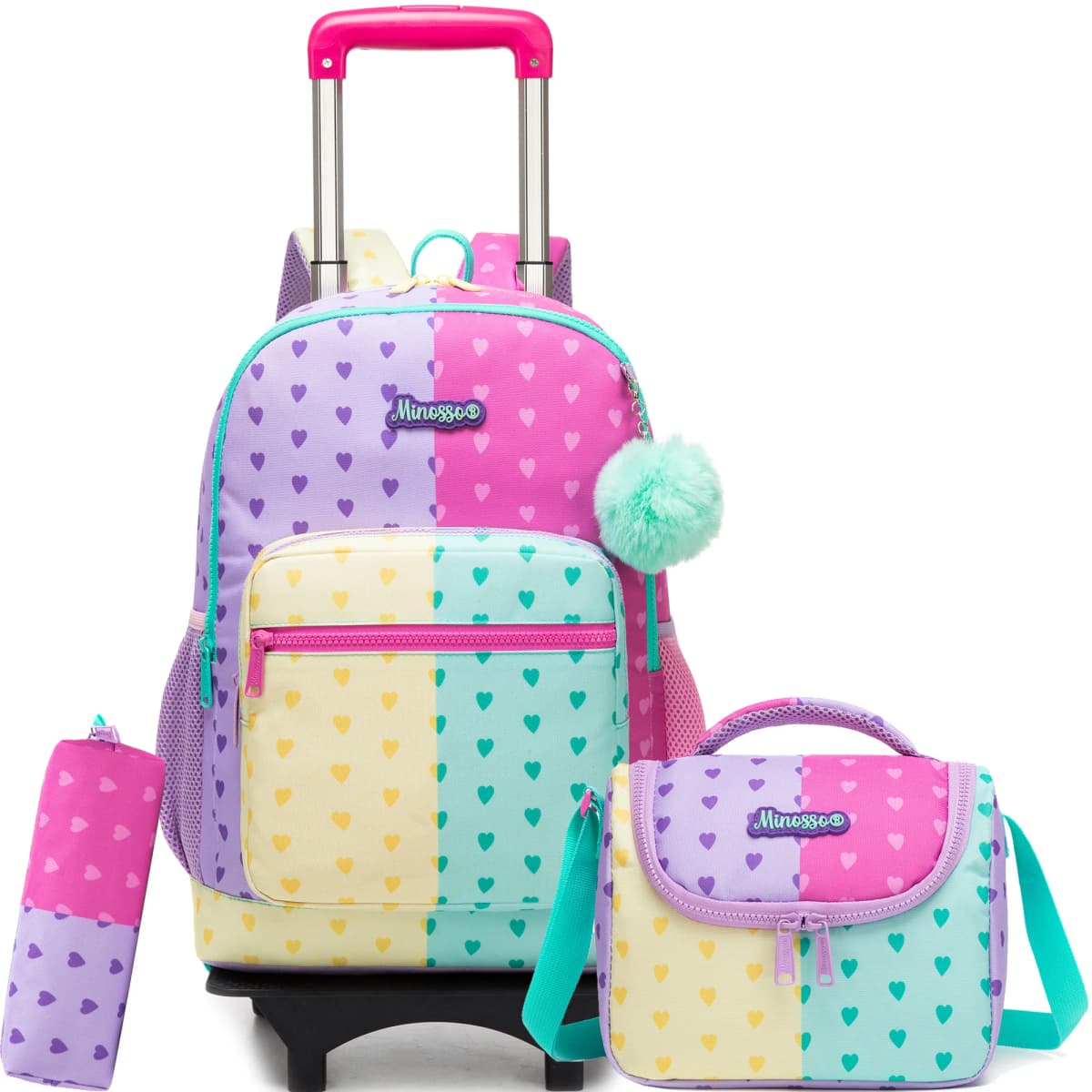 Girls Rolling Backpack with Wheels,Kids Backpack with Wheels Girls Large Capacity School Trolley Bookbag for Elementary Travel &