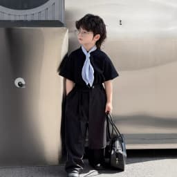 Boys' Suit - 2026 Summer New Collection of Children's Cotton T-shirts with Trendy Scarves and Fashionable Trousers.
