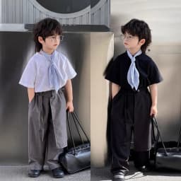 Boys' Suit - 2026 Summer New Collection of Children's Cotton T-shirts with Trendy Scarves and Fashionable Trousers.