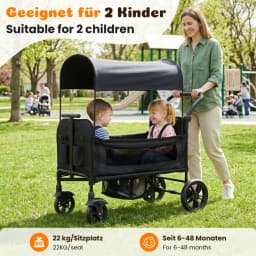 Wagon for children to sit, Foldable wagon stroller for 2 children, Black, 8-fold adjustable padded handle, Sun canopy & tray, 5-point safety belt, compact foldable, strollers, stroller, cozy 2 in 1, baby strollers