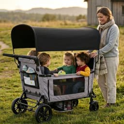 Wagon for children to sit, Foldable wagon stroller for 2 children, Black, 8-fold adjustable padded handle, Sun canopy & tray, 5-point safety belt, compact foldable, strollers, stroller, cozy 2 in 1, baby strollers