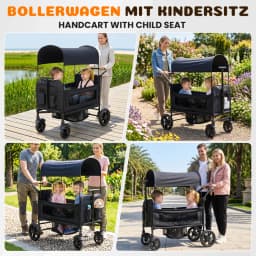 Wagon for children to sit, Foldable wagon stroller for 2 children, Black, 8-fold adjustable padded handle, Sun canopy & tray, 5-point safety belt, compact foldable, strollers, stroller, cozy 2 in 1, baby strollers