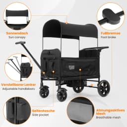 Wagon for children to sit, Foldable wagon stroller for 2 children, Black, 8-fold adjustable padded handle, Sun canopy & tray, 5-point safety belt, compact foldable, strollers, stroller, cozy 2 in 1, baby strollers