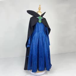 Kids Evil Queen Halloween Costume Girls Shiny Blue Gown Black Cloak Colorful Crown for Stage Performance Themed Party Dress Up