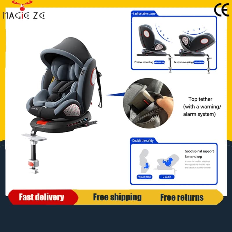 Baby Car Seat with ISOFIX Adjustable Angle 360° Rotation Newborn Supplies Safe Travel with Five-point Safety Harness Suitable for Toddlers to Take on Car Trips Soft Material Comfortable with Alert Reminder Function Baby Car Seat
