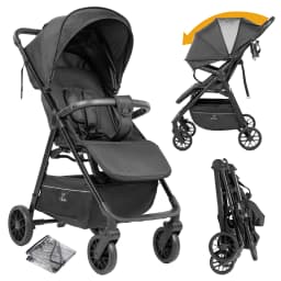 Lightweight 2 in 1 Baby Stroller Pushchair Pram Compact Folding Baby Carriage Easy Storage Portable Design Comfortable Seat Smooth Suspension Wheels Large Shopping Basket for Newborn Infant Outdoor Daily Use