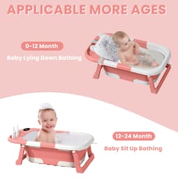 Newborn Baby Foldable Bathtub with Drain Hole, Soft Cushion Pad & Anti-Slip Design, Portable Travel Toddler Bath Tub, Collapsible Infant Shower Tub for Home Outdoor Travel, Comfortable Non-Slip Baby Washing Basin for 0-3 Years Old Kids