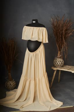 Maternity Dresses Off Shoulder Top&Skirt Set Chiffon Long Maxi Dresses for Pregnancy Women Gown Photoshoot Baby Shower Gift