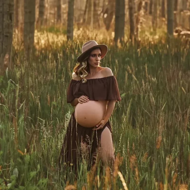 Maternity Dresses Off Shoulder Top&Skirt Set Chiffon Long Maxi Dresses for Pregnancy Women Gown Photoshoot Baby Shower Gift