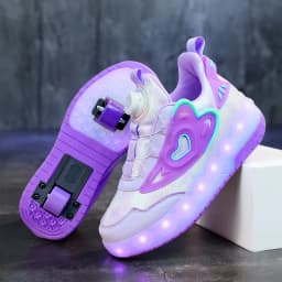 Children Two Girls Wheels Luminous Glowing Sneakers Heels Pink Led Light Roller Skate Shoes Kids Led Shoes USB Charging Fashion