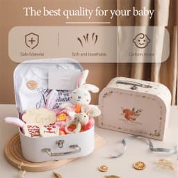 Baby Double Sided Cotton Blanket Newborn Milestones Cards Crochet Rattle Toy Bath Set Gifts Box Baby Photography Prop Birth Gift