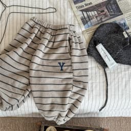 2026 Winter New Children Loose Trousers Cotton Boys Striped Casual Pants Baby Fleece Warm Pants Boy Girl Cotton Kids Clothes