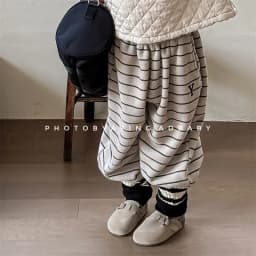 2026 Winter New Children Loose Trousers Cotton Boys Striped Casual Pants Baby Fleece Warm Pants Boy Girl Cotton Kids Clothes