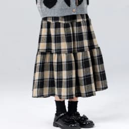 Classic Plaid Girls Woolen Skirt Autumn Winter Fashion Warm Mid-length Teen Children A-line Skirt Casual Elegant Princess Skirt