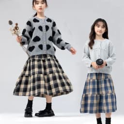 Classic Plaid Girls Woolen Skirt Autumn Winter Fashion Warm Mid-length Teen Children A-line Skirt Casual Elegant Princess Skirt