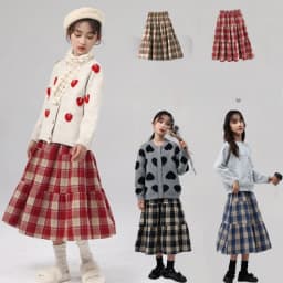 Classic Plaid Girls Woolen Skirt Autumn Winter Fashion Warm Mid-length Teen Children A-line Skirt Casual Elegant Princess Skirt
