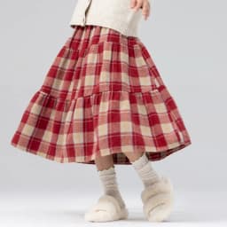 Classic Plaid Girls Woolen Skirt Autumn Winter Fashion Warm Mid-length Teen Children A-line Skirt Casual Elegant Princess Skirt