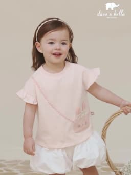Dave Bella Children's T-shirt Summer Fashion Casual Sweet Cute Cartoon Rabbit Girl's Short Sleeves Bottoming Shirt DB2251720