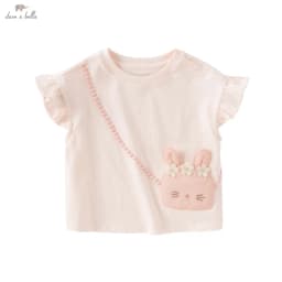 Dave Bella Children's T-shirt Summer Fashion Casual Sweet Cute Cartoon Rabbit Girl's Short Sleeves Bottoming Shirt DB2251720