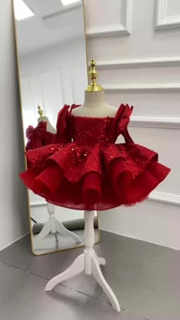 2026 New Christmas Children's Dress Flower Wedding Sequined Princess Skirt 2-10 Years Old Red Girl Dress Spot