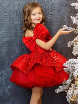 2026 New Christmas Children's Dress Flower Wedding Sequined Princess Skirt 2-10 Years Old Red Girl Dress Spot