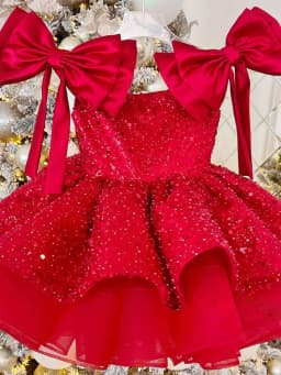 2026 New Christmas Children's Dress Flower Wedding Sequined Princess Skirt 2-10 Years Old Red Girl Dress Spot