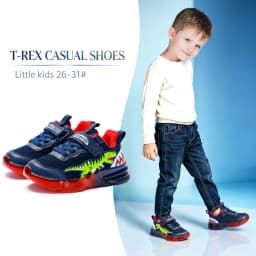 EXDINO Dinosaur Light Up Toddler Little Kids Shoes Mesh Breathable LED Flashing for Boys Non-slip Soft Lining Sports Sneakers