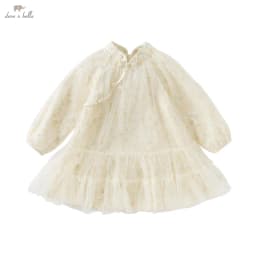 Dave Bella Spring Girl's Dress Elegant Mesh Embroidery 2025 New Charm Gentle Children's Princess Dress Party Outdoor DB1250413
