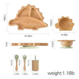 Baby Bamboo Wooden With Silicone Suction Tableware Children Cartoon Dinosaur Feeding Bowl Spoon Fork Set Kid Feeding Accessories