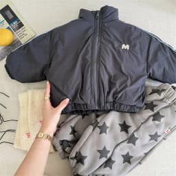 2025 Winter New Children Long Sleeve Warm Letter Coat Plus Velvet Thick Boys Down Jackets Baby Girls Padded Jacket Kids Clothes