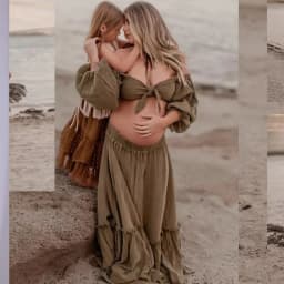 Boho Maternity Photoshoot Dress 2 Piece Set Floor-Length Maxi Dress With High Slit, Outdoor Comfort-Fit Pregnancy Friendly Dress