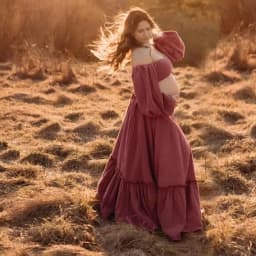 Boho Maternity Photoshoot Dress 2 Piece Set Floor-Length Maxi Dress With High Slit, Outdoor Comfort-Fit Pregnancy Friendly Dress