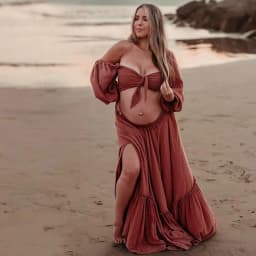 Boho Maternity Photoshoot Dress 2 Piece Set Floor-Length Maxi Dress With High Slit, Outdoor Comfort-Fit Pregnancy Friendly Dress