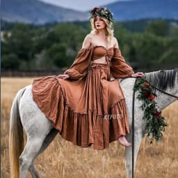 Boho Maternity Photoshoot Dress 2 Piece Set Floor-Length Maxi Dress With High Slit, Outdoor Comfort-Fit Pregnancy Friendly Dress