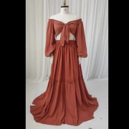 Boho Maternity Photoshoot Dress 2 Piece Set Floor-Length Maxi Dress With High Slit, Outdoor Comfort-Fit Pregnancy Friendly Dress