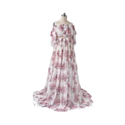 Two-Piece pregnant Photoshoot Dress For Women Floral chiffon Long Sleeved&Short Short Top Maternity Dresses For Baby Showers