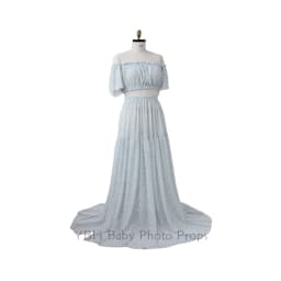 Two-Piece pregnant Photoshoot Dress For Women Floral chiffon Long Sleeved&Short Short Top Maternity Dresses For Baby Showers