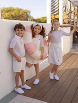 AP SS26 white denim collection children girls boys cotton jeans denim jumper skirts shirts family matching clothes