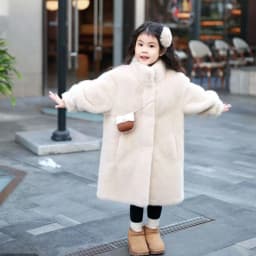Winter Children Girls Woolen Coat Solid Thick Warm Young Teens Girls Mid-length Jackets Faux Fur 4-12Y Kids Girls Outerwear Coat