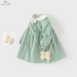Dave Bella Children Long Sleeve Plaid Dress Spring Cute Girls Cotton Party Princess Dress Autumn Winter Bottom Clothes DB1250940