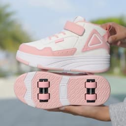 Trendy Cool Middle Top Roller Skateboard Shoes For Boys Girls, Breathable Retractable Roller Skates For Indoor Outdoor Party