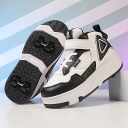 Trendy Cool Middle Top Roller Skateboard Shoes For Boys Girls, Breathable Retractable Roller Skates For Indoor Outdoor Party