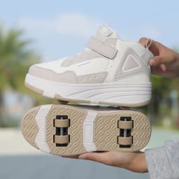 Trendy Cool Middle Top Roller Skateboard Shoes For Boys Girls, Breathable Retractable Roller Skates For Indoor Outdoor Party