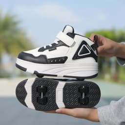 Trendy Cool Middle Top Roller Skateboard Shoes For Boys Girls, Breathable Retractable Roller Skates For Indoor Outdoor Party