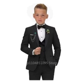 Matcha Green Boys Suit 3 Piece Suit Peak Lapel Jacket Pants Vest Wedding Kids Tuxedo Formal Style Party Boys Slim Fit Kid Suits