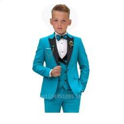 Matcha Green Boys Suit 3 Piece Suit Peak Lapel Jacket Pants Vest Wedding Kids Tuxedo Formal Style Party Boys Slim Fit Kid Suits