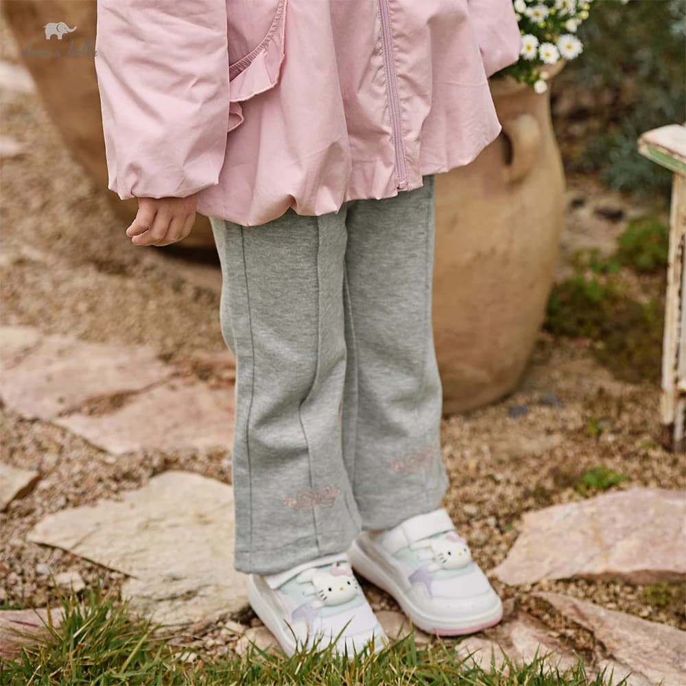 Dave Bella Children Knitted Pants Spring Autumn Girls Clothing Baby Kids Casual Gray Trousers Elastic Waist Navy Blue DB1260022